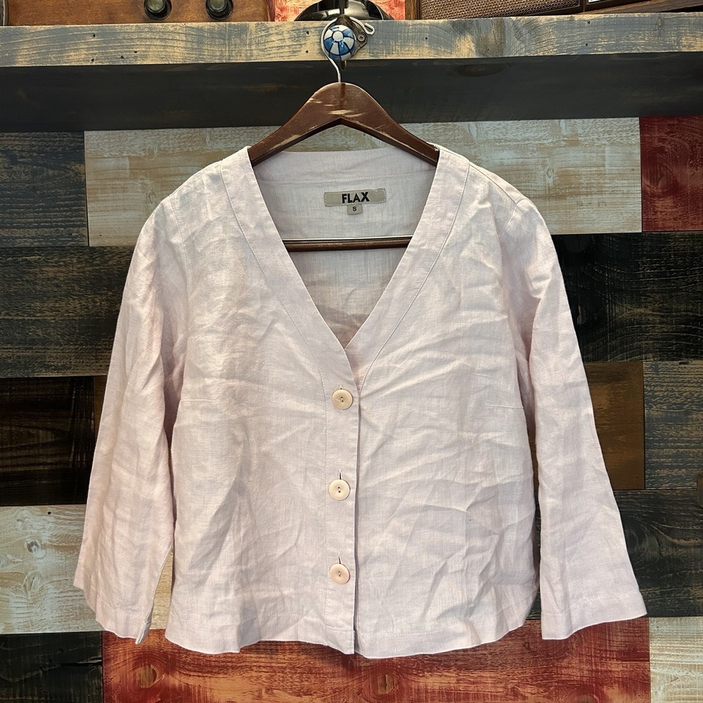 FLAX Linen Womens Button Cardigan Jacket Pink Small